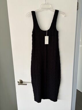 Vince Black Textured Tank Midi Dress